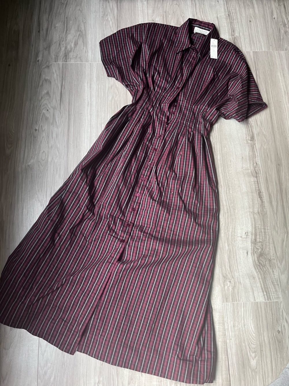 Exquise Anthropologie Vintage-Inspired Burgundy Striped Button-Down Dress